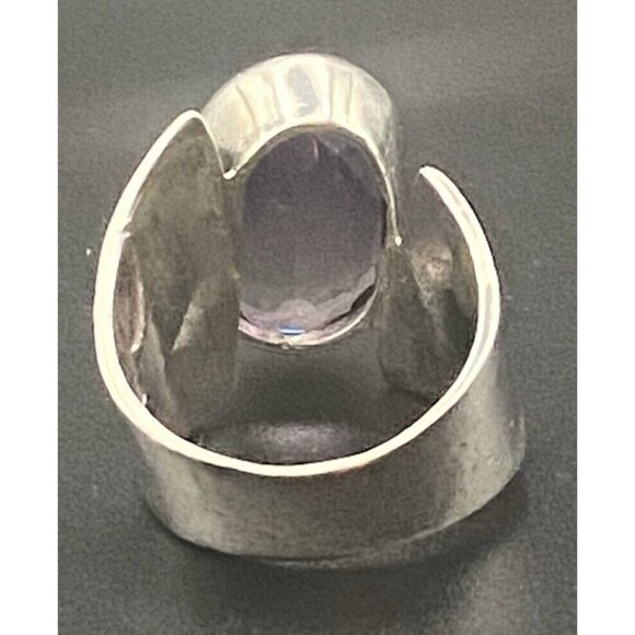 Amethyst 925 Silver Ring Bold Asymmetrical Oval Gem Quality  Sz 8.5 9.7 g Unisex - Picture 3 of 15